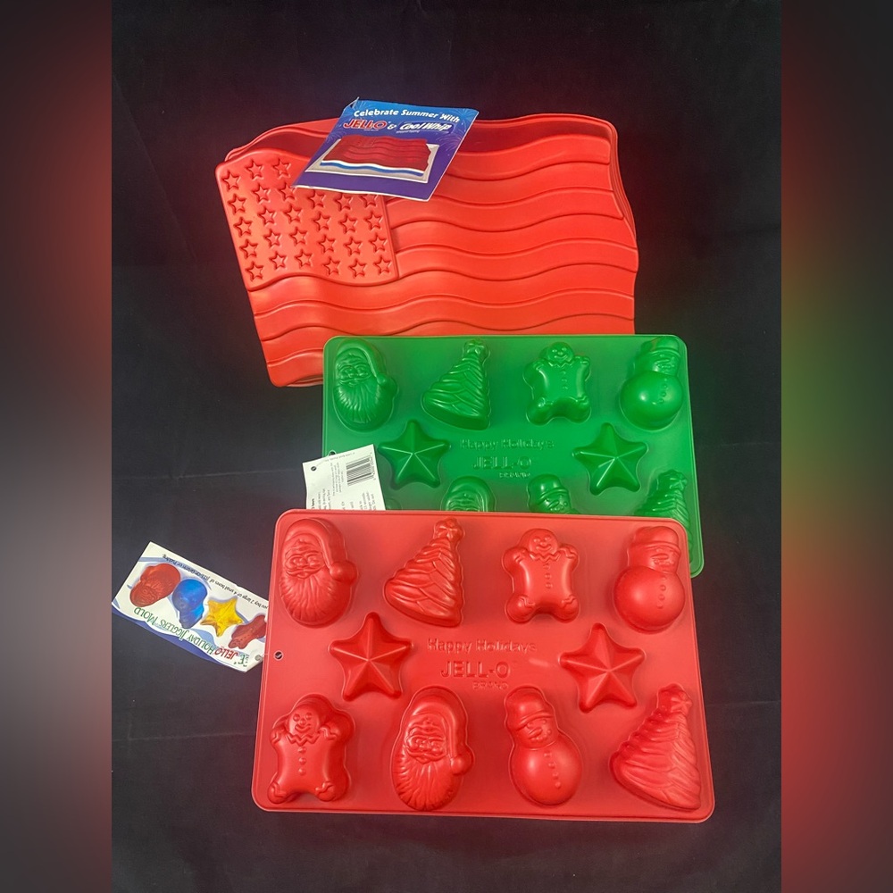 Vintage 90s JELL-O Jello Jigglers Molds & Patriotic Flag USA Christmas Holidays